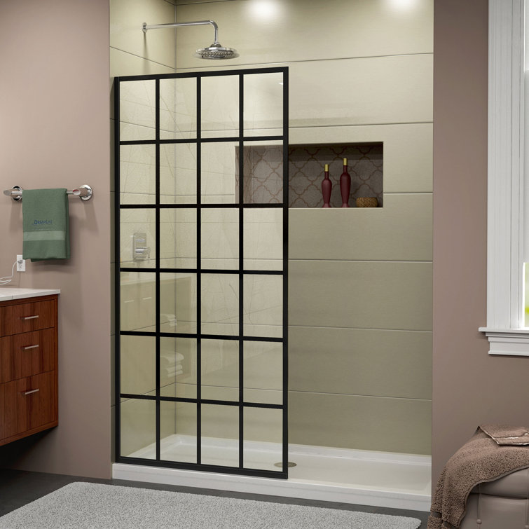 French Linea 34" Black Frameless Shower Door with Frosted Glass
