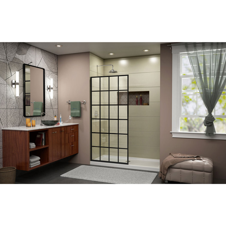 French Linea 34" Black Frameless Shower Door with Frosted Glass