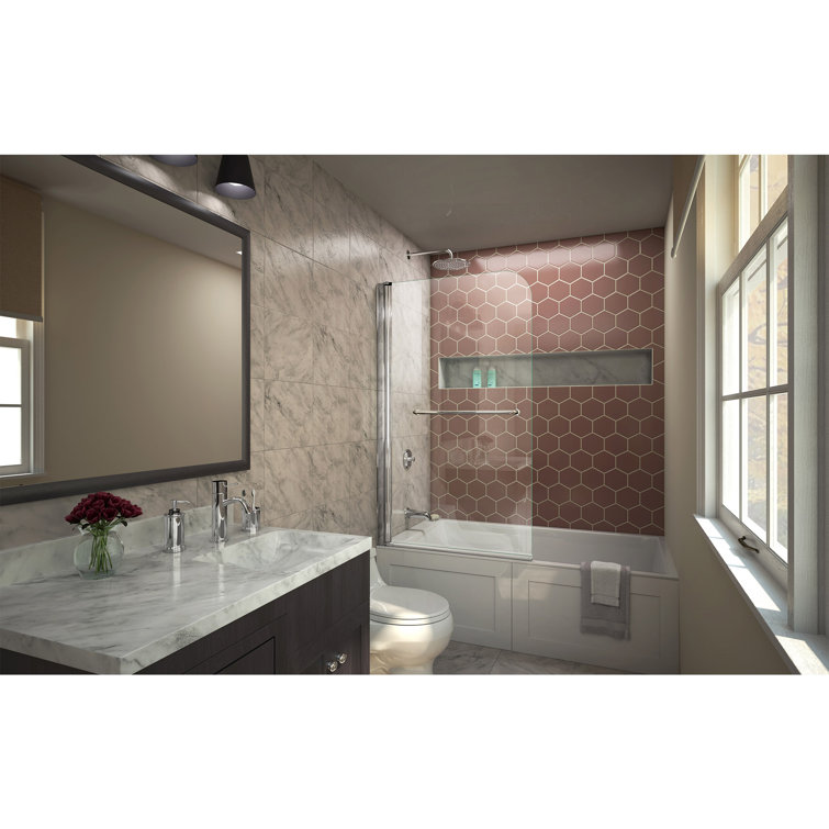 34" W x 58" H Frameless Clear Glass Tub Door with Chrome Hardware