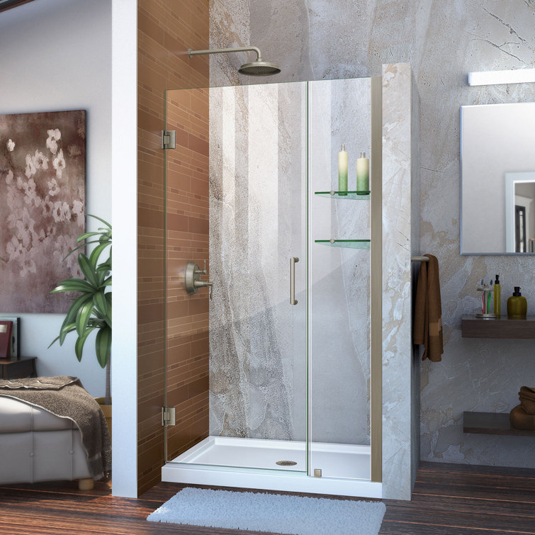 Unidoor 61" Clear Glass Frameless Hinged Shower Door