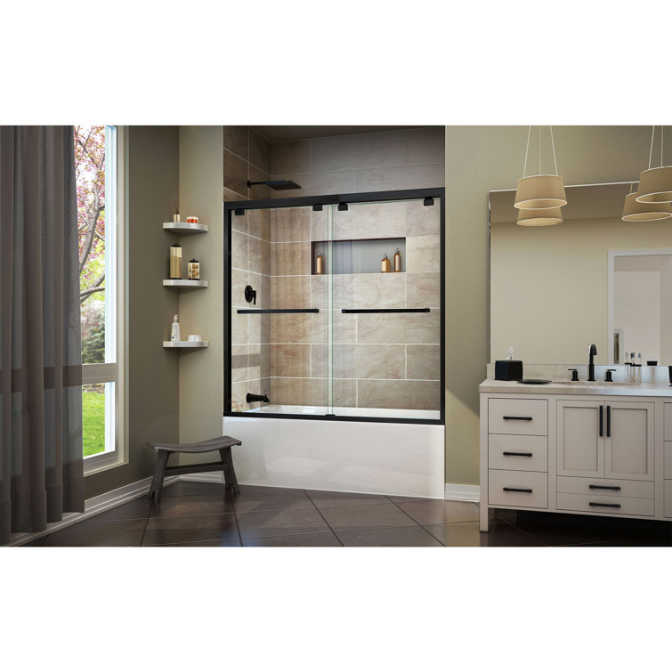 Encore 56-60" Satin Black Frameless Sliding Tub Door