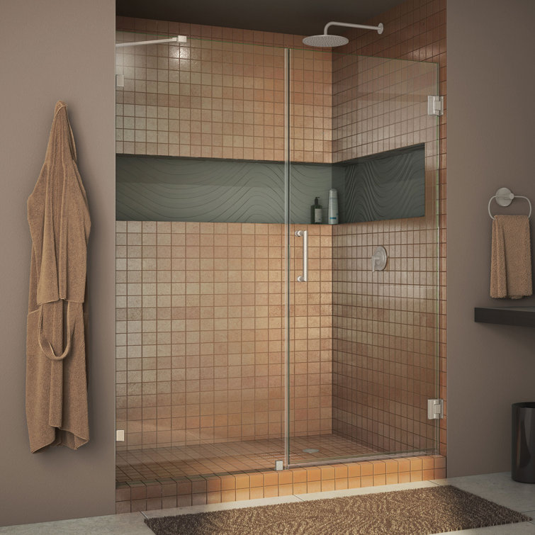 Unidoor 61" Frameless Clear Glass Shower Door with Black Hardware