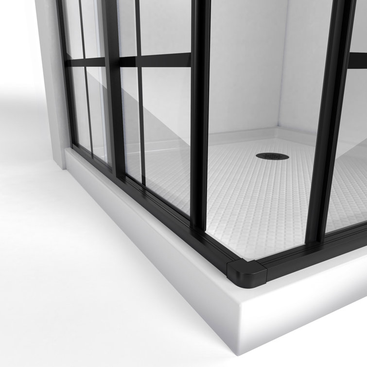 French Corner 34.5" Black Framed Sliding Shower Enclosure