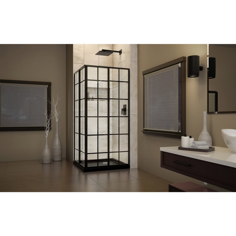 French Corner 36" Black Framed Sliding Shower Enclosure