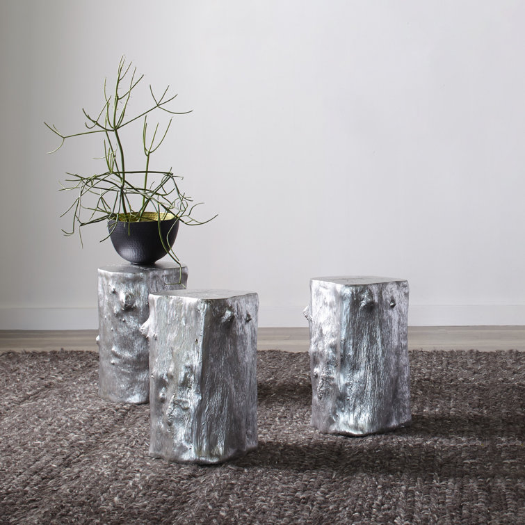 Small Silver Leaf Resin Log Stool