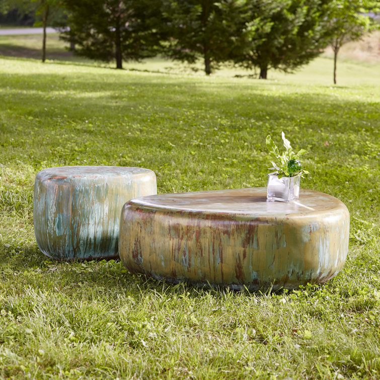 Lichen Triangular Resin and Metal End Table with Storage