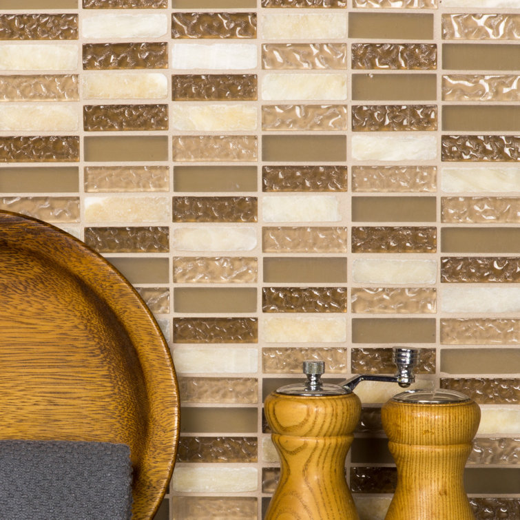 Quartz Beige and Brown Glass Stone Mosaic Tile
