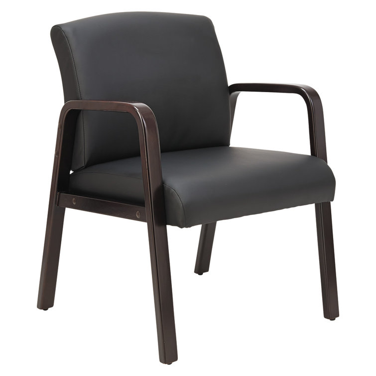Espresso Black Leather Guest Chair with Wooden Frame