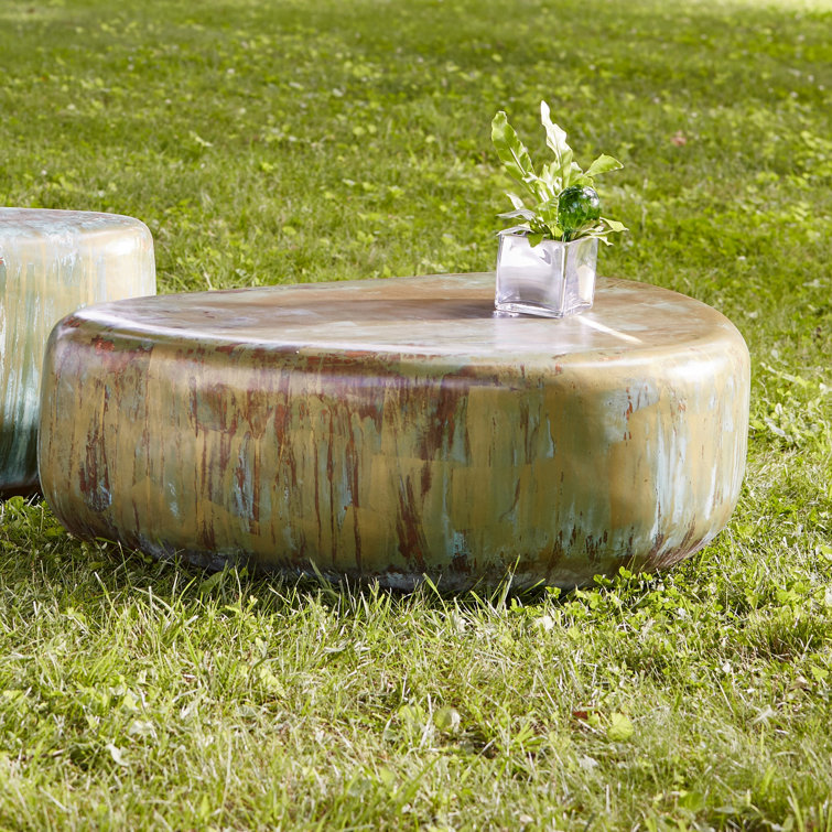 Lichen Triangular Resin and Metal End Table with Storage