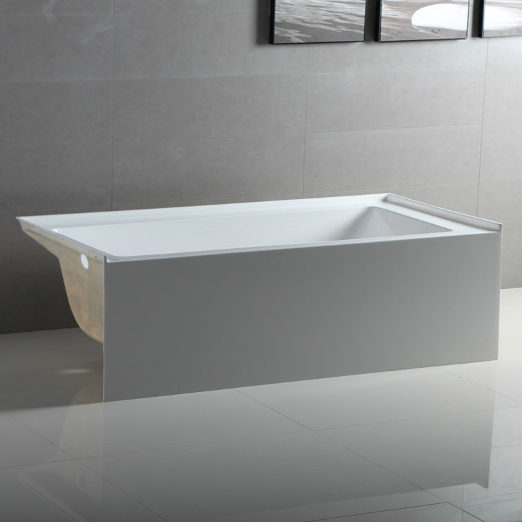66-Inch White Acrylic Rectangular Soaking Bathtub with Apron Front