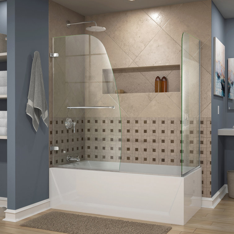 Aqua Uno 60" Clear Tempered Glass Frameless Hinged Tub Door