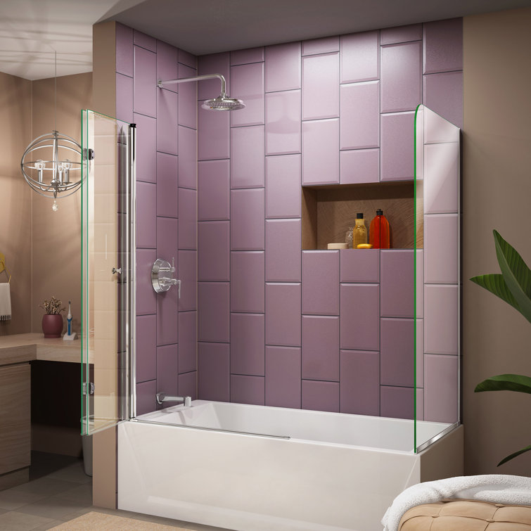 Aqua Fold Frameless Clear Glass Chrome Hinged Tub Door
