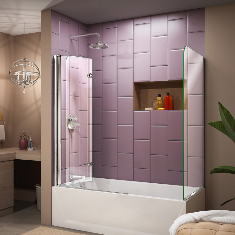 Aqua Fold Frameless Clear Glass Chrome Hinged Tub Door