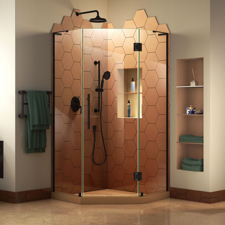Prism Plus 34" x 72" Frameless Matte Black Neo-Angle Shower Enclosure