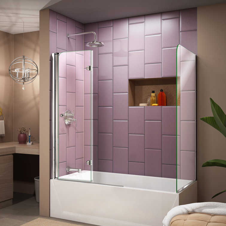 Aqua Fold Frameless Clear Glass Chrome Hinged Tub Door