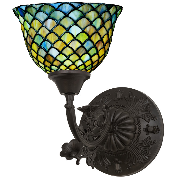 Emerald Sapphire Garnet Fishscale Design Stained Glass Sconce