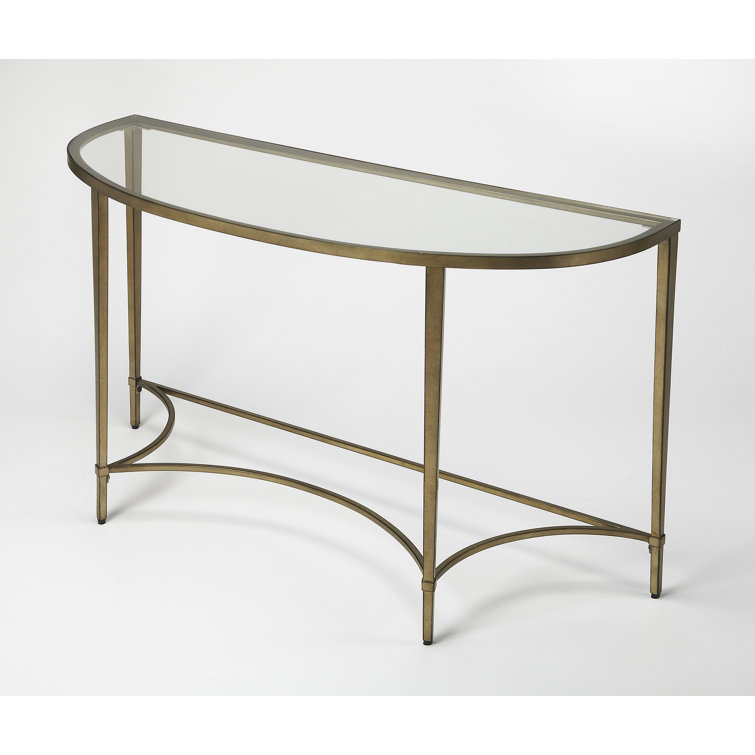 Elegant Monica Gold Metal & Glass Demilune Console Table