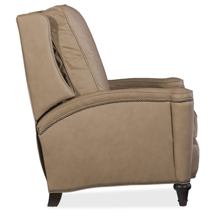 Handcrafted Beige Leather and Wood Traditional Recliner