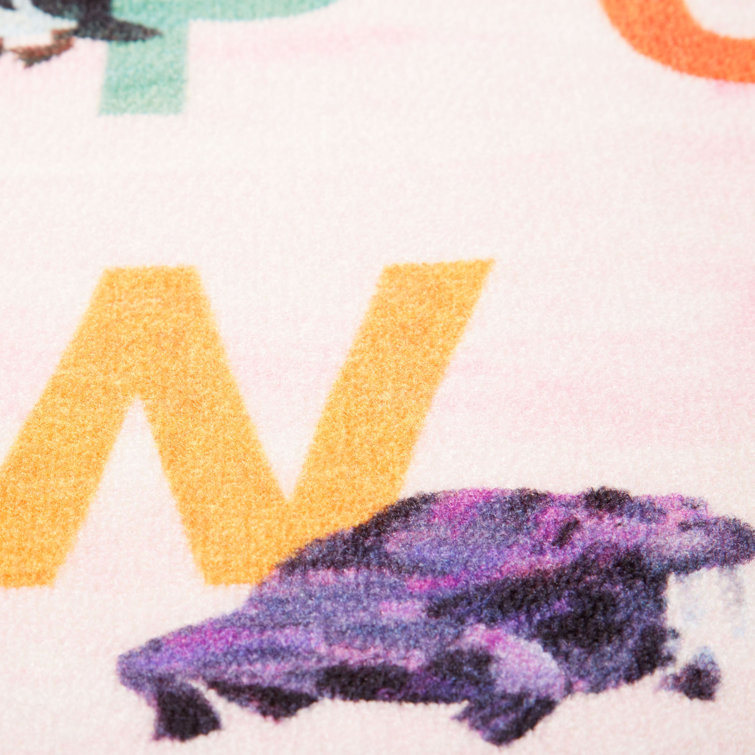 Pink Alphabet Zoo Synthetic Rectangular Kids Area Rug 4' x 6'