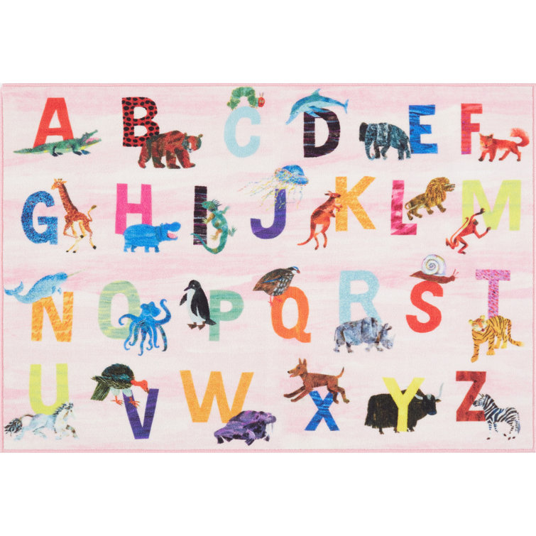 Pink Alphabet Zoo Synthetic Rectangular Kids Area Rug 4' x 6'
