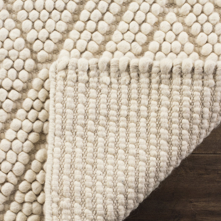 Handmade Ivory Diamond Trellis Wool and Cotton Rug