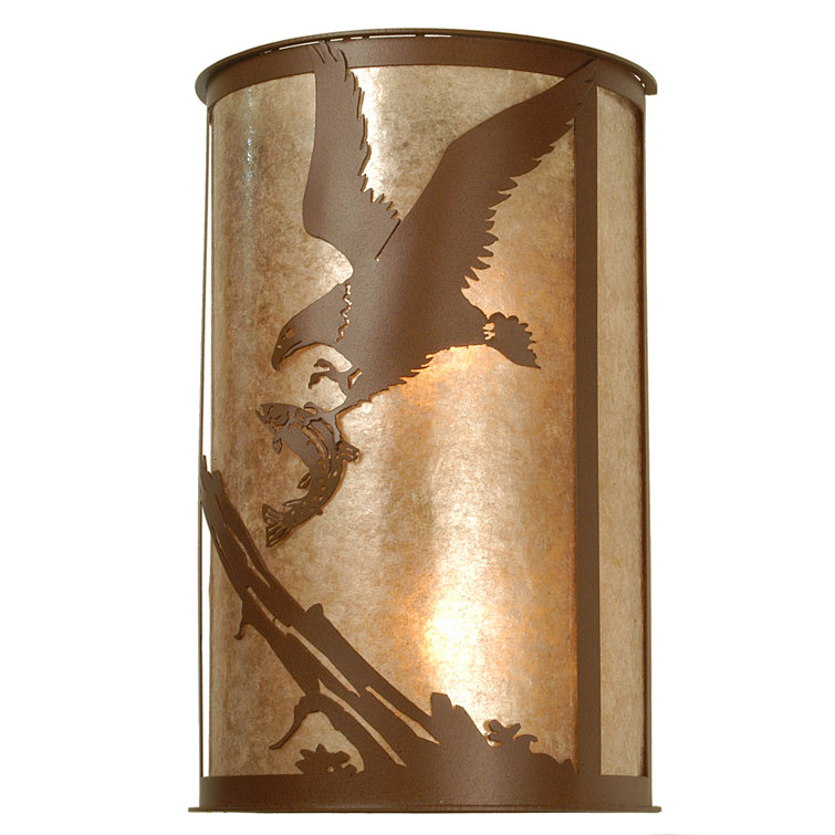 Eagle Swoop Rustic Beige Glass Sconce with Silver Mica Lens