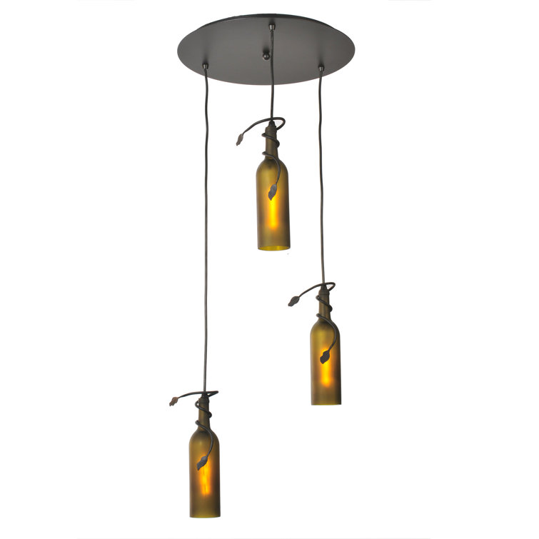 Black Glass Cluster Pendant with Frosted Yellow Shades
