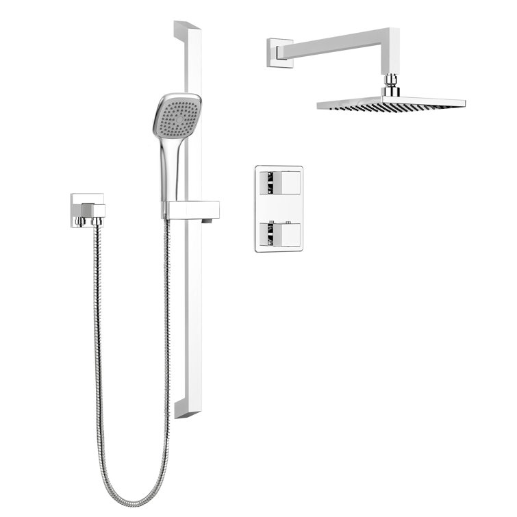 Polished Chrome Square Rain Shower System with Handheld
