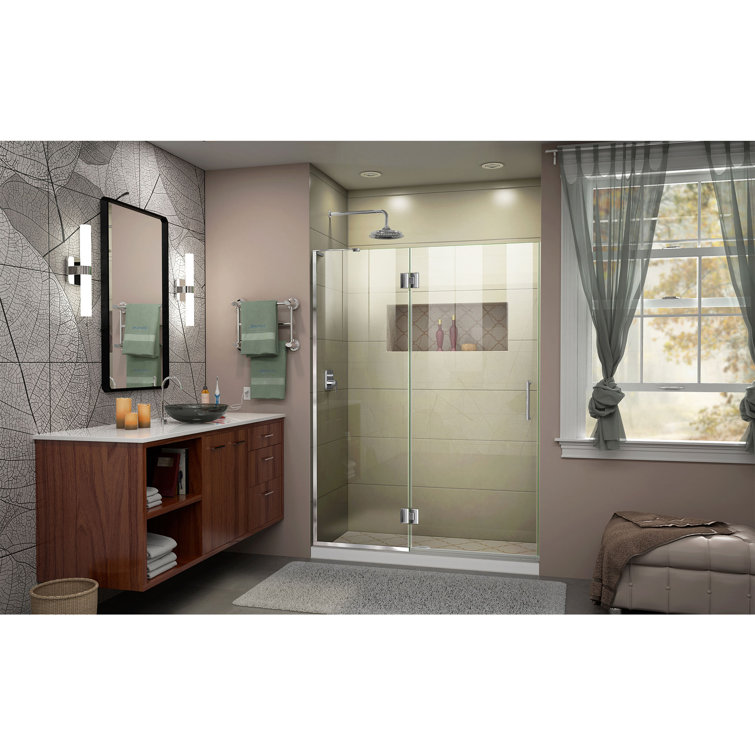 Unidoor-X 54" Frameless Hinged Shower Door with Distressed Bronze Hardware