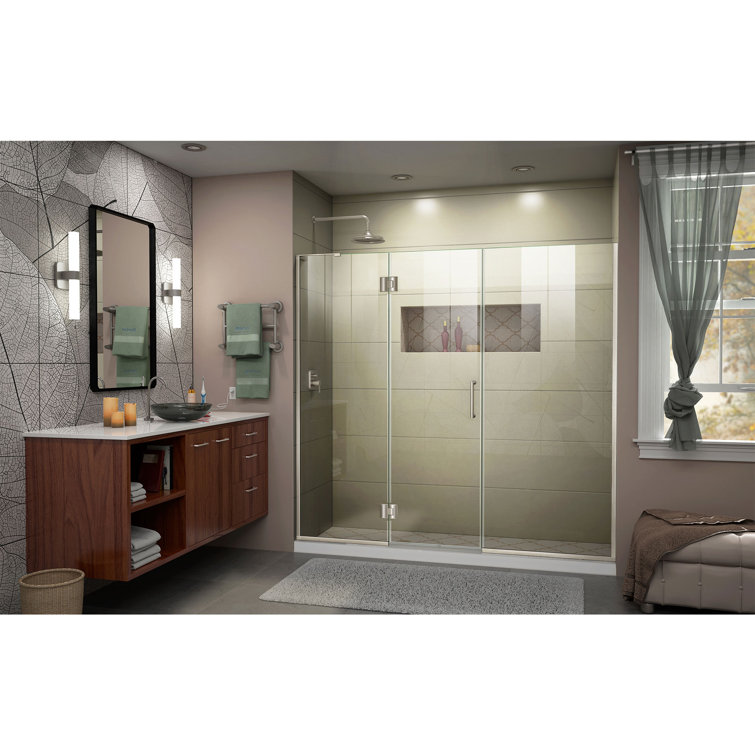 Unidoor-X 69" Frameless Clear Glass Shower Door with Black Hardware