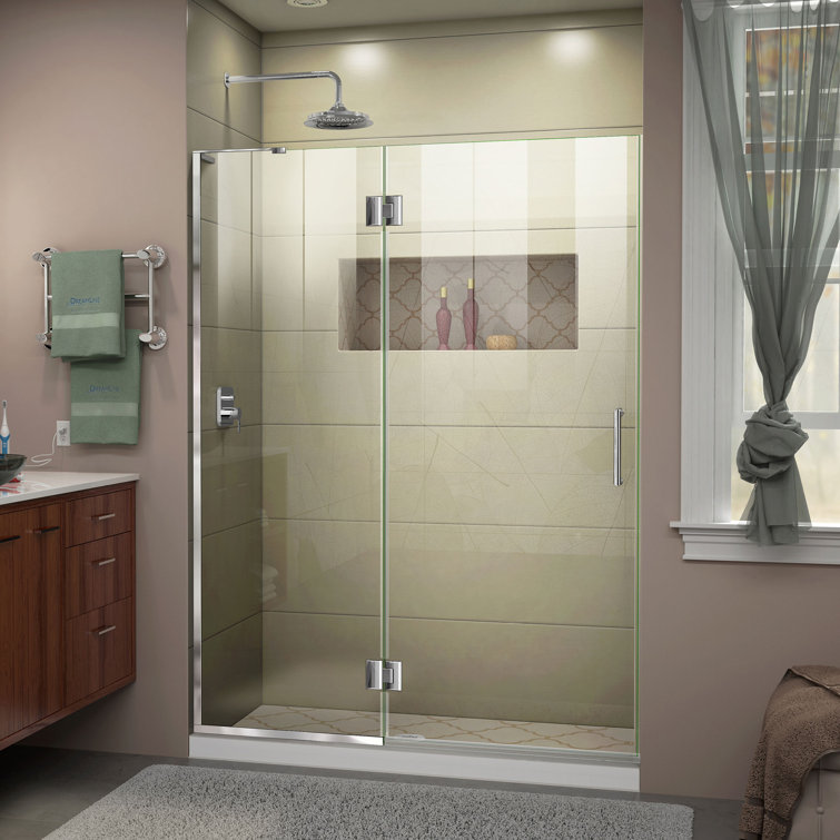 Unidoor-X 54" Frameless Hinged Shower Door with Distressed Bronze Hardware