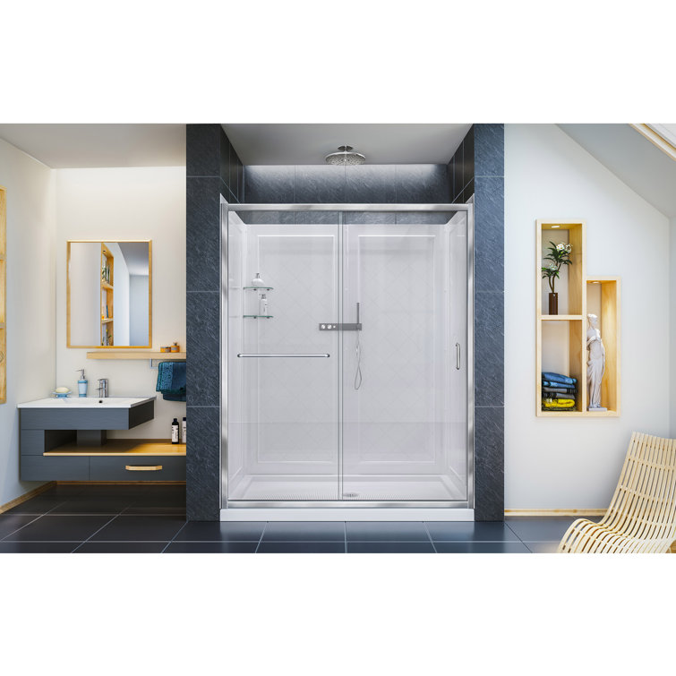 Infinity-Z 60" x 76.75" Frameless Frosted Glass Shower Kit with Brushed Nickel Hardware