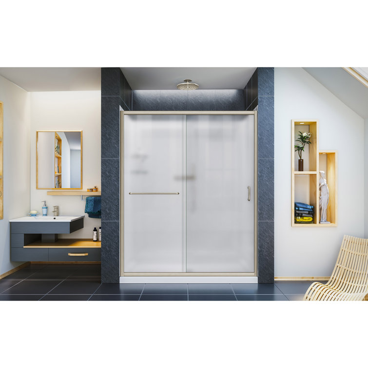 Infinity-Z 60" Frosted Glass Frameless Sliding Shower Kit in Brushed Nickel