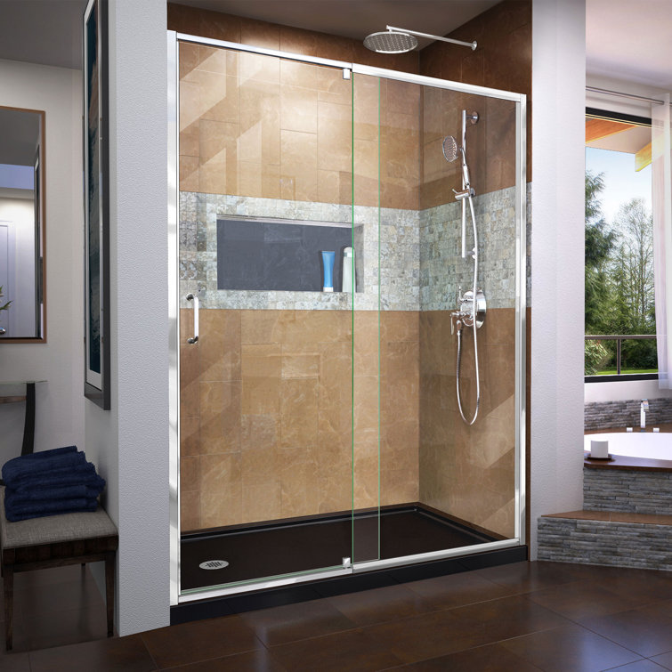 Flex 42" W x 34" D x 74.75" H Semi-Frameless Clear Glass Pivot Shower Kit