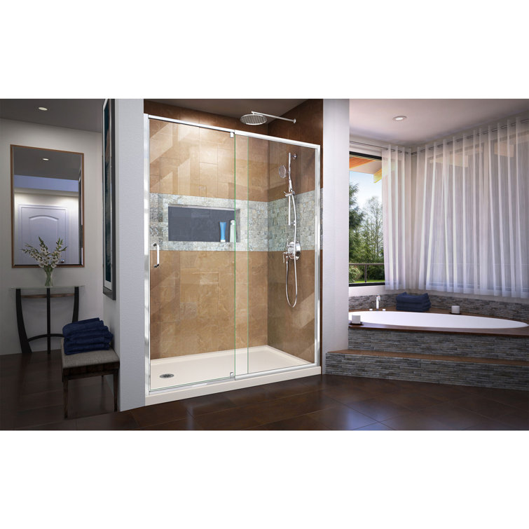 Flex 42" W x 34" D x 74.75" H Semi-Frameless Clear Glass Pivot Shower Kit