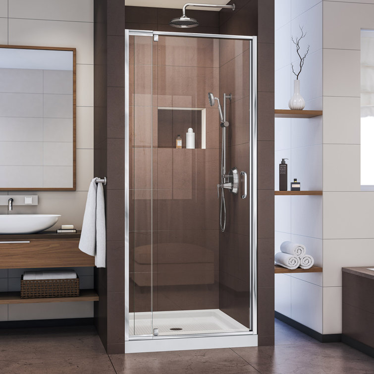 Flex 36" Frameless Chrome Pivot Shower Kit with Clear Glass