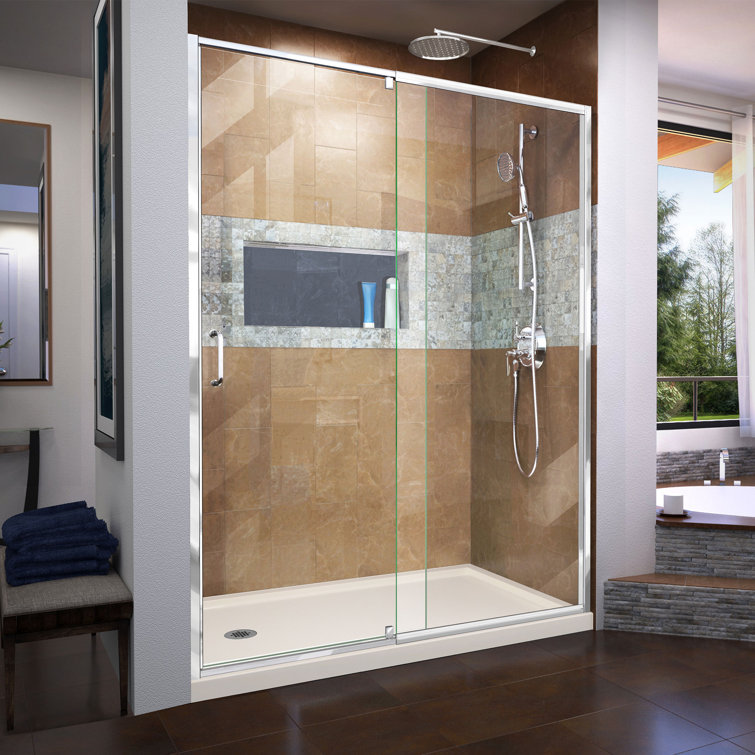 Flex 42" W x 34" D x 74.75" H Semi-Frameless Clear Glass Pivot Shower Kit