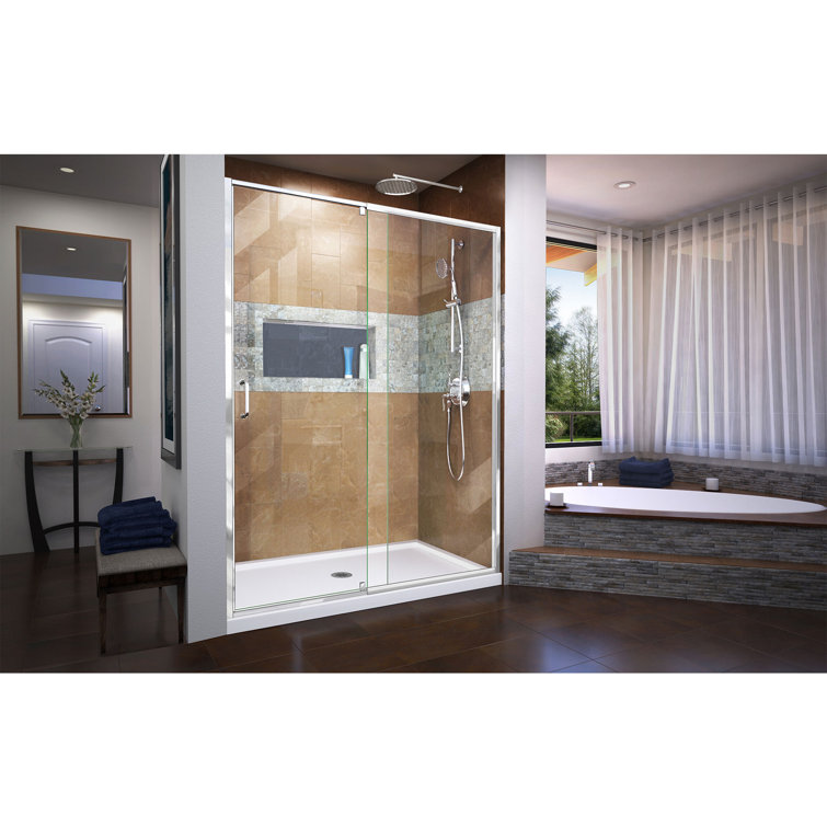 Flex 60" Brushed Nickel Frameless Pivot Shower Door with Clear Glass