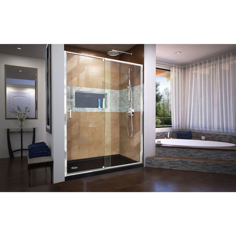 Flex 42" W x 34" D x 74.75" H Semi-Frameless Clear Glass Pivot Shower Kit