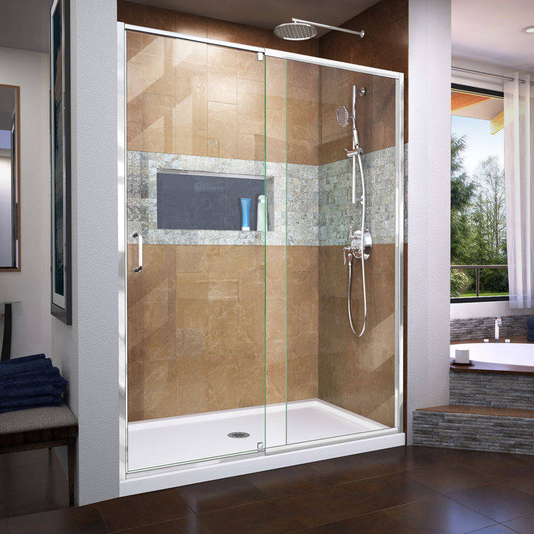 Flex 60" Brushed Nickel Frameless Pivot Shower Door with Clear Glass
