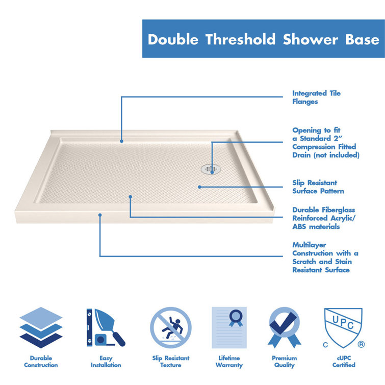 Biscuit Rectangular Acrylic Double Threshold Shower Base