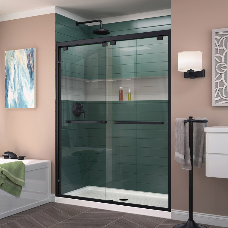 Encore 60" Satin Black Frameless Sliding Shower Door with Clear Glass