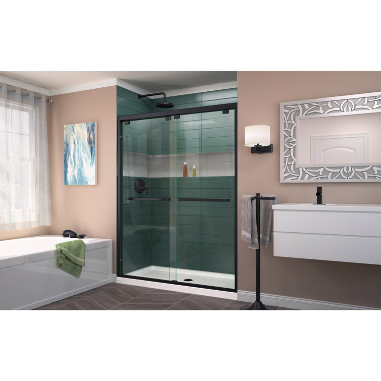 Encore 60" Satin Black Frameless Sliding Shower Door with Clear Glass