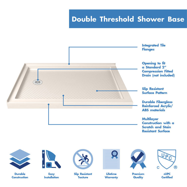 Biscuit Rectangular Acrylic Double Threshold Shower Base