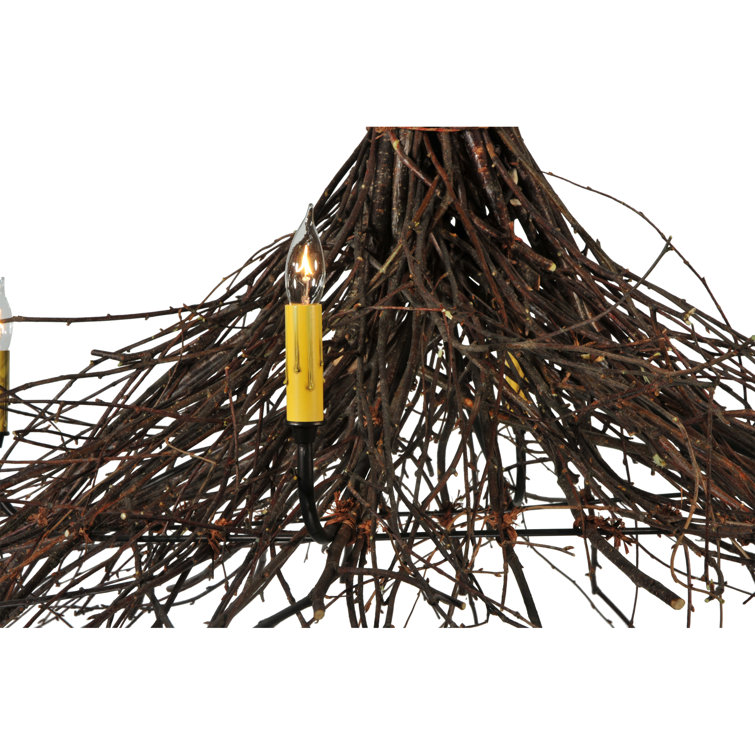 Rustic Bronze 4-Light Twig Chandelier with Faux Candlelights