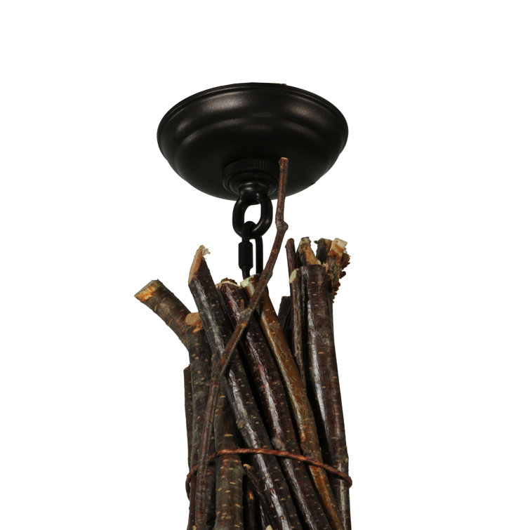 Rustic Bronze 4-Light Twig Chandelier with Faux Candlelights