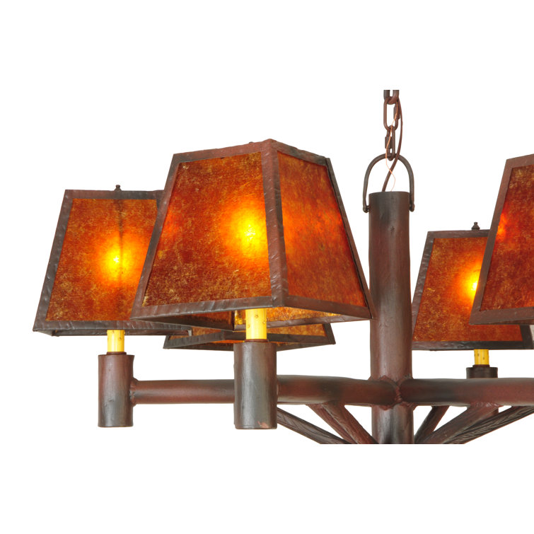 Bronze Mission Style 6-Light Chandelier with Amber Shades