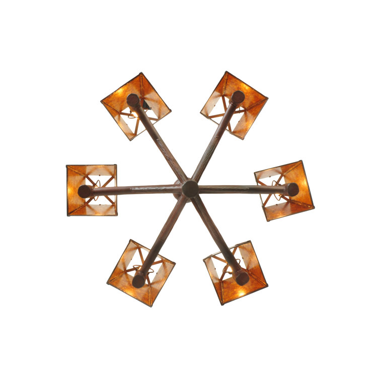 Bronze Mission Style 6-Light Chandelier with Amber Shades