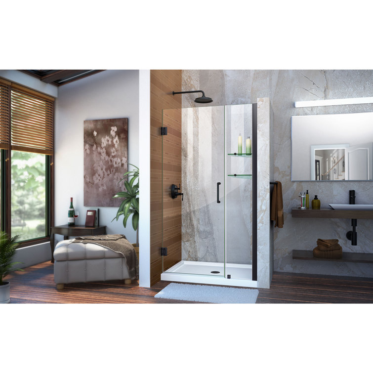 Matte Black Frameless Hinged Shower Door with Clear Glass