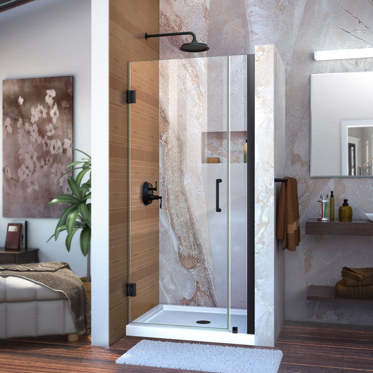 Matte Black Frameless Hinged Shower Door with Clear Glass, 36-37" x 72"